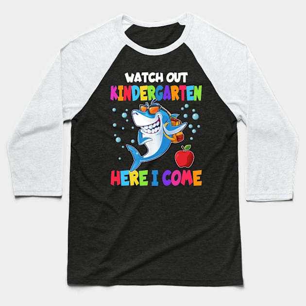 Watch Out Kindergarten Here I Come Dabbing Shark- Back To School Baseball T-Shirt by bunnierosoff21835